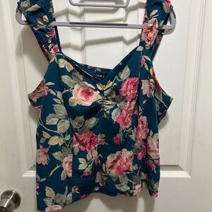 Torrid Floral Tank Top - Teal and Pink